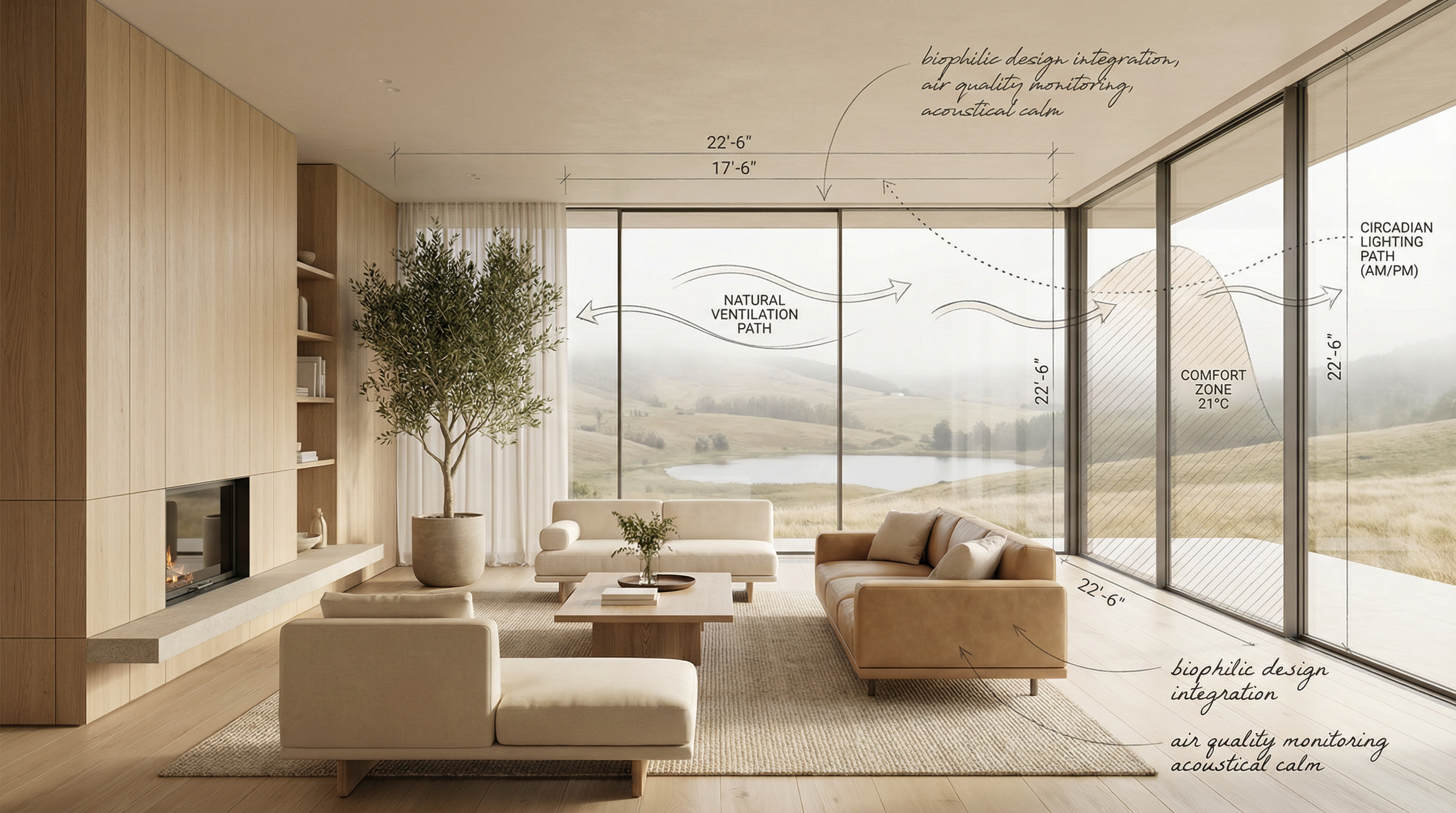 Longevity architecture with wellness systems visualization